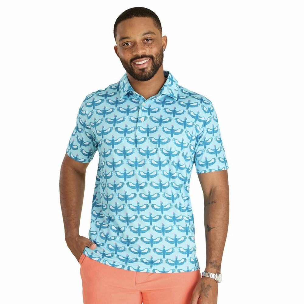 NWT Chubbies Performance Polo Birds Of A Feather Golf Beach Blue Men’s Md UPF 50